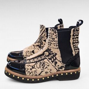 Free People Textile Atlas Chelsea Studded Boots Black and Tan Size EU 37 US 7